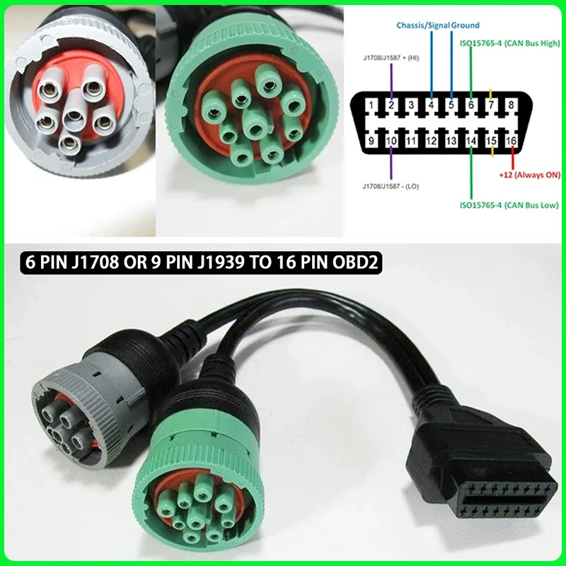 9 Pin J1939 to 16 Pin or 6 Pin J1708 OBD2 OBDII Adapter Cable Heavy Duty Truck Car Accessories Truck Cable Adapter Repair Tool
9 Pin J1939 to 16 Pin or 6 Pin J1708 OBD2 OBDII Adapter Cable Heavy Duty Truck Car Accessories Truck Cable Adapter Repair Tool