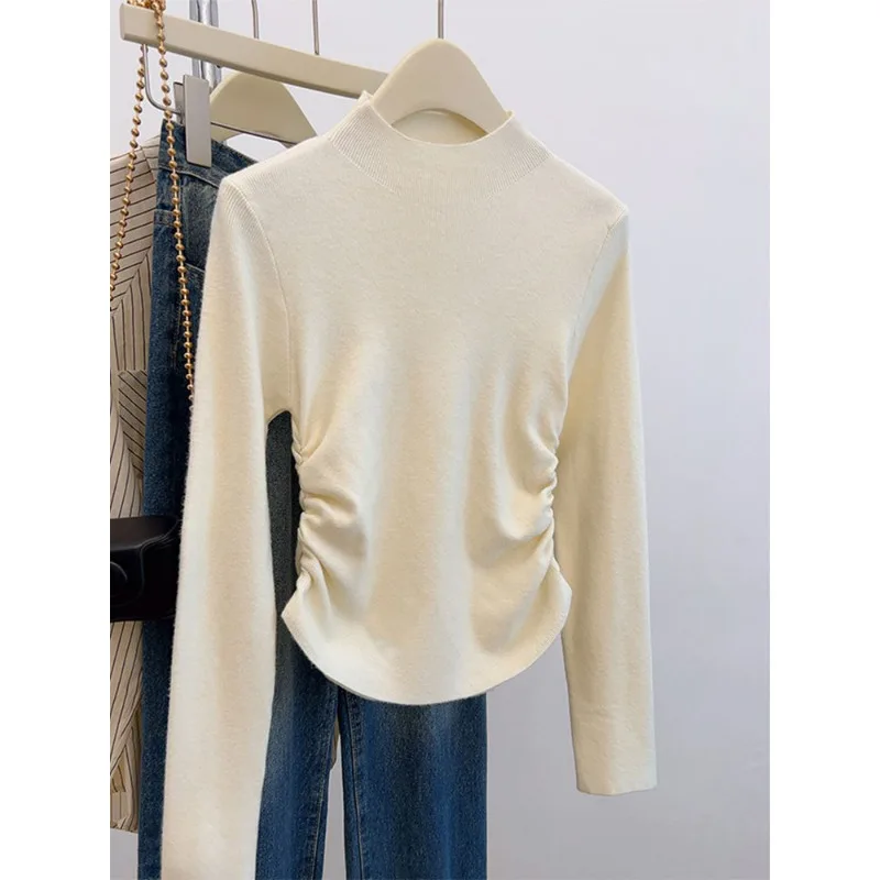 Pleated Semi-turtleneck Long-sleeved Knitted Women's Inner Wear 2024 Autumn New Simple Slim-fit Sweater Pullover Chic Top
Pleated Semi-turtleneck Long-sleeved Knitted Women's Inner Wear 2024 Autumn New Simple Slim-fit Sweater Pullover Chic Top