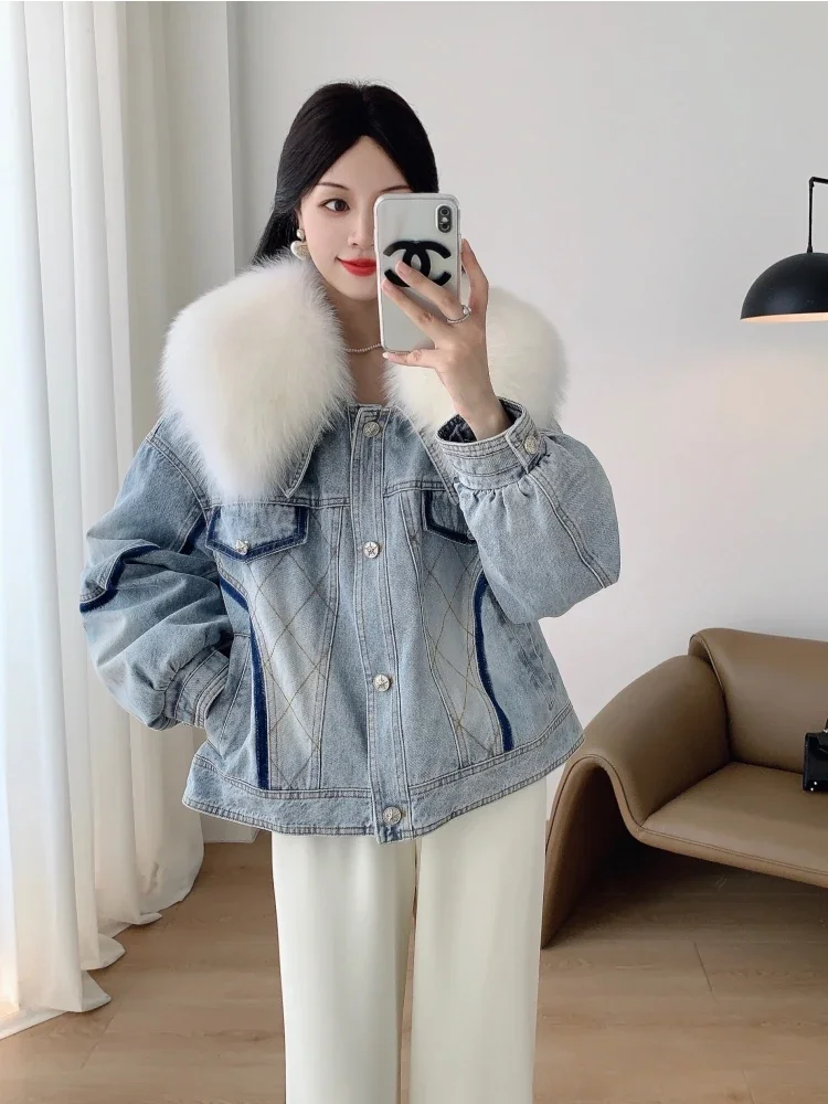 New Women's Winter Denim Jacket Real Natural Fox Fur Collar Coats Goose Down Jacket Luxury Female Outwear
New Women's Winter Denim Jacket Real Natural Fox Fur Collar Coats Goose Down Jacket Luxury Female Outwear
