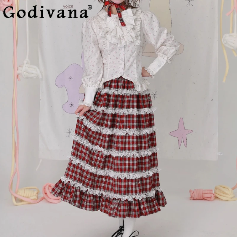 Japanese Vintage Retro Cute Print Long Sleeve Lolita White Shirt Sweet Girl Christmas Red Elastic Waist A-line Long Cake Skirt
Japanese Vintage Retro Cute Print Long Sleeve Lolita White Shirt Sweet Girl Christmas Red Elastic Waist A-line Long Cake Skirt