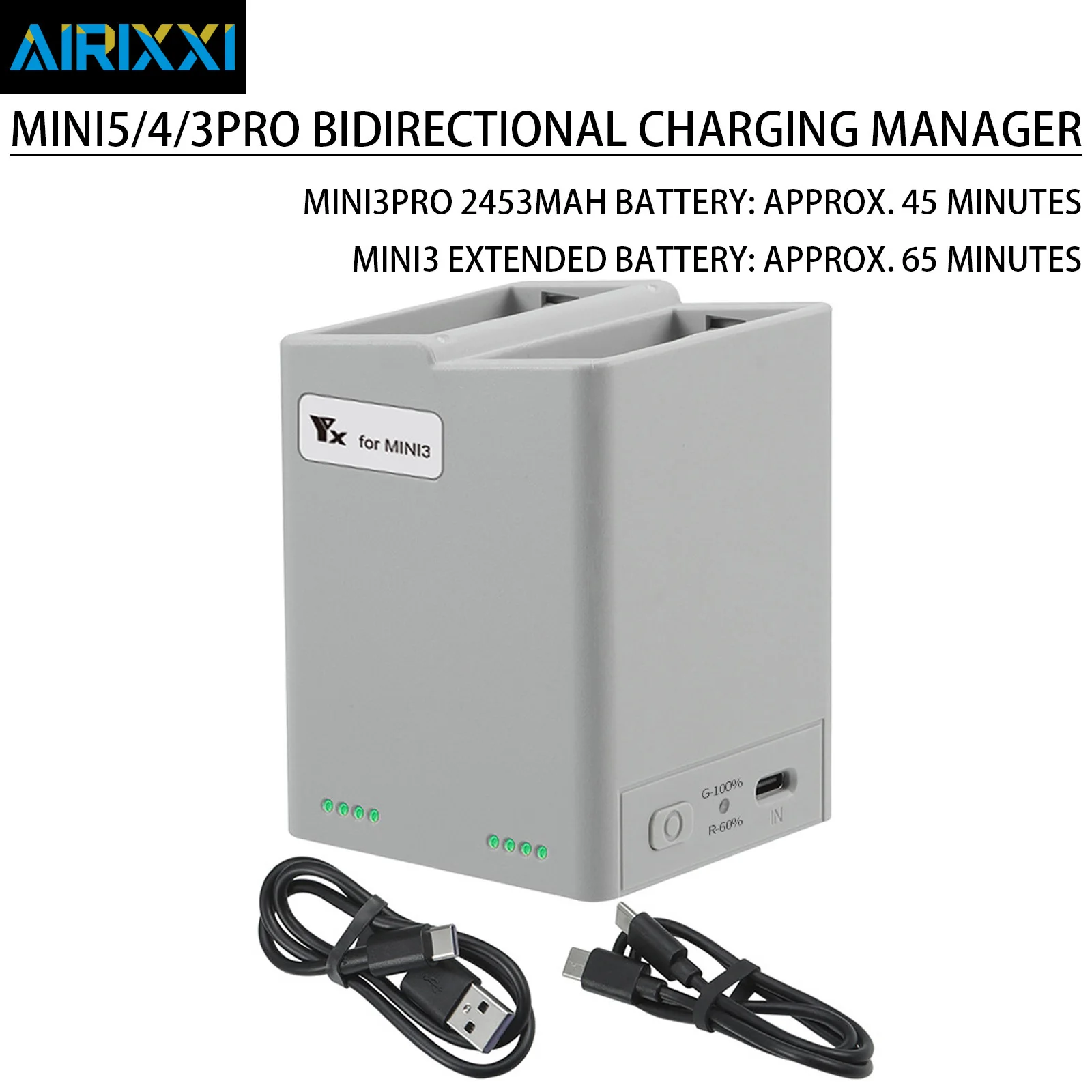 Dual Port Charger Hub Battery Intelligent Charger For DJI Mini 3 Pro/Mini 4 Pro/Mini 5 Pro With LED Power Indicator
Dual Port Charger Hub Battery Intelligent Charger For DJI Mini 3 Pro/Mini 4 Pro/Mini 5 Pro With LED Power Indicator