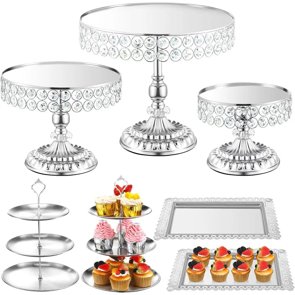 7 Pcs Silver Cake Stands Set Vintage Dert Table Display 3 Tiered Cupcake Holder Candy Plate Derts Table Stands with Crystal Edge
7 Pcs Silver Cake Stands Set Vintage Dert Table Display 3 Tiered Cupcake Holder Candy Plate Derts Table Stands with Crystal Edge