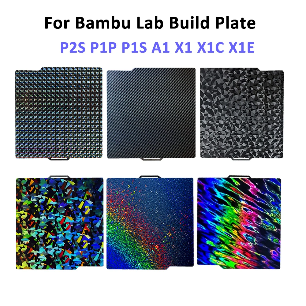For Bambu Lab P2S P1P P1S A1 X1 X1C X1E PEI Build Plate 257x257mm PEO PET Sheet Double Sided Smooth Textured Spring Steel Sheet