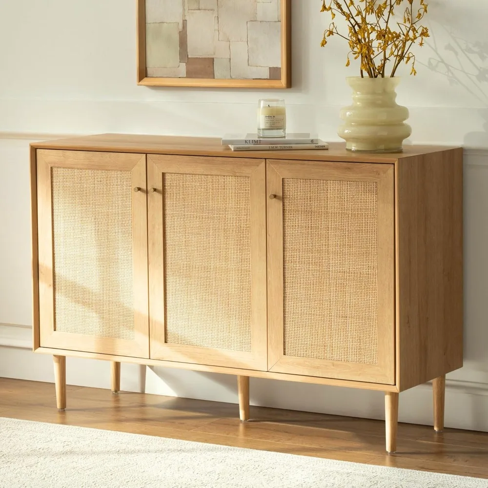 Rattan Storage Cabinet with 3 Doors, Boho Sideboard Buffet Cabinet Solid Wood Farmhouse Credenza Cabinet with Adjustable Shelves
Rattan Storage Cabinet with 3 Doors, Boho Sideboard Buffet Cabinet Solid Wood Farmhouse Credenza Cabinet with Adjustable Shelves