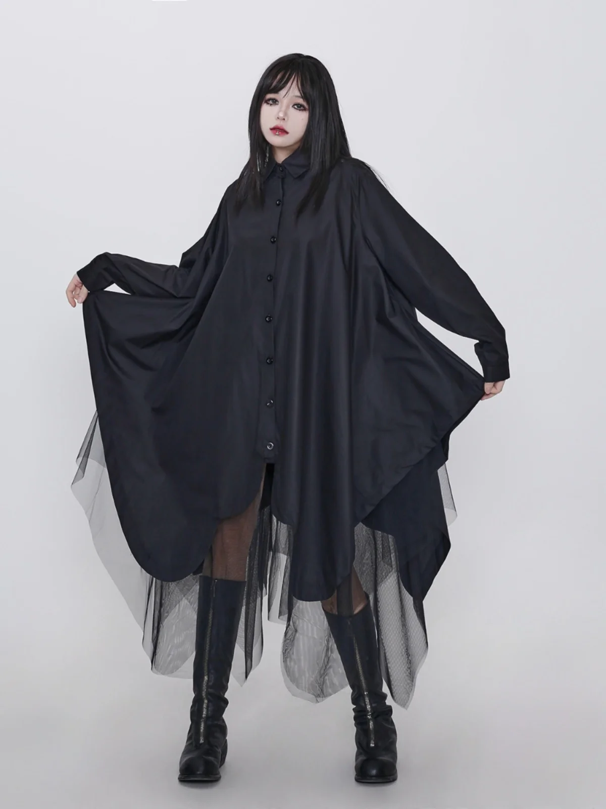 Dark Mesh Asymmetrical Splicing Fake Two-Piece Shirt Dress Spring 2026 New Original Design Loose Fit Long Sleeve Women's Blouse
Dark Mesh Asymmetrical Splicing Fake Two-Piece Shirt Dress Spring 2026 New Original Design Loose Fit Long Sleeve Women's Blouse