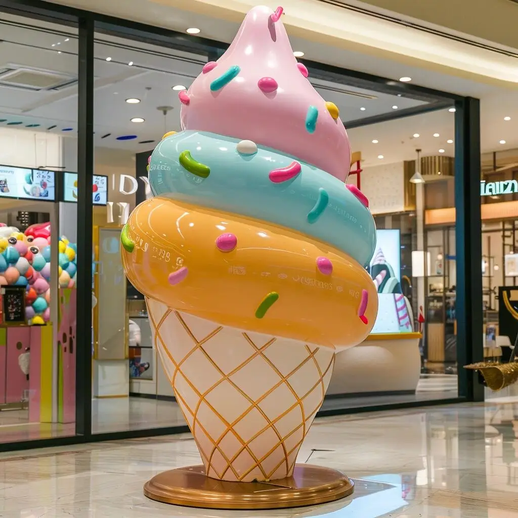 Изготовленная на заказ большая десертная скульптура, украшение перед покупкой магазина и визуальные товары, украшение торгового центра, магазин мороженого из стекловолокна
Изготовленная на заказ большая десертная скульптура, украшение перед покупкой магазина и визуальные товары, украшение торгового центра, магазин мороженого из стекловолокна
