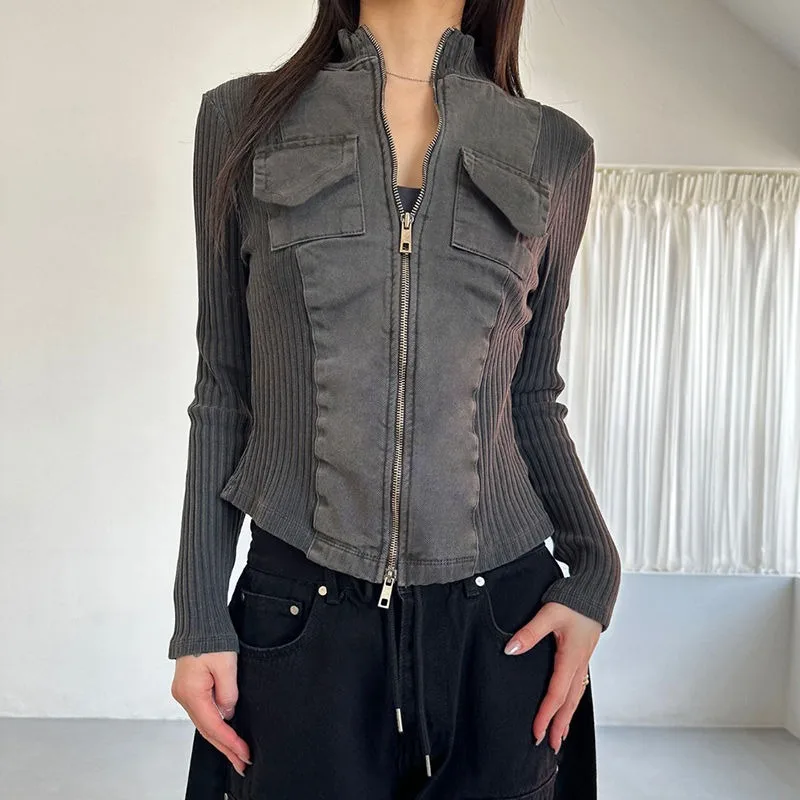 Grey Sexy Cropped T-shirt Women Fashion Spring 2025 New Zipper-up Elegant Slimming Long Sleeves Top for Spring Autumn
Grey Sexy Cropped T-shirt Women Fashion Spring 2025 New Zipper-up Elegant Slimming Long Sleeves Top for Spring Autumn