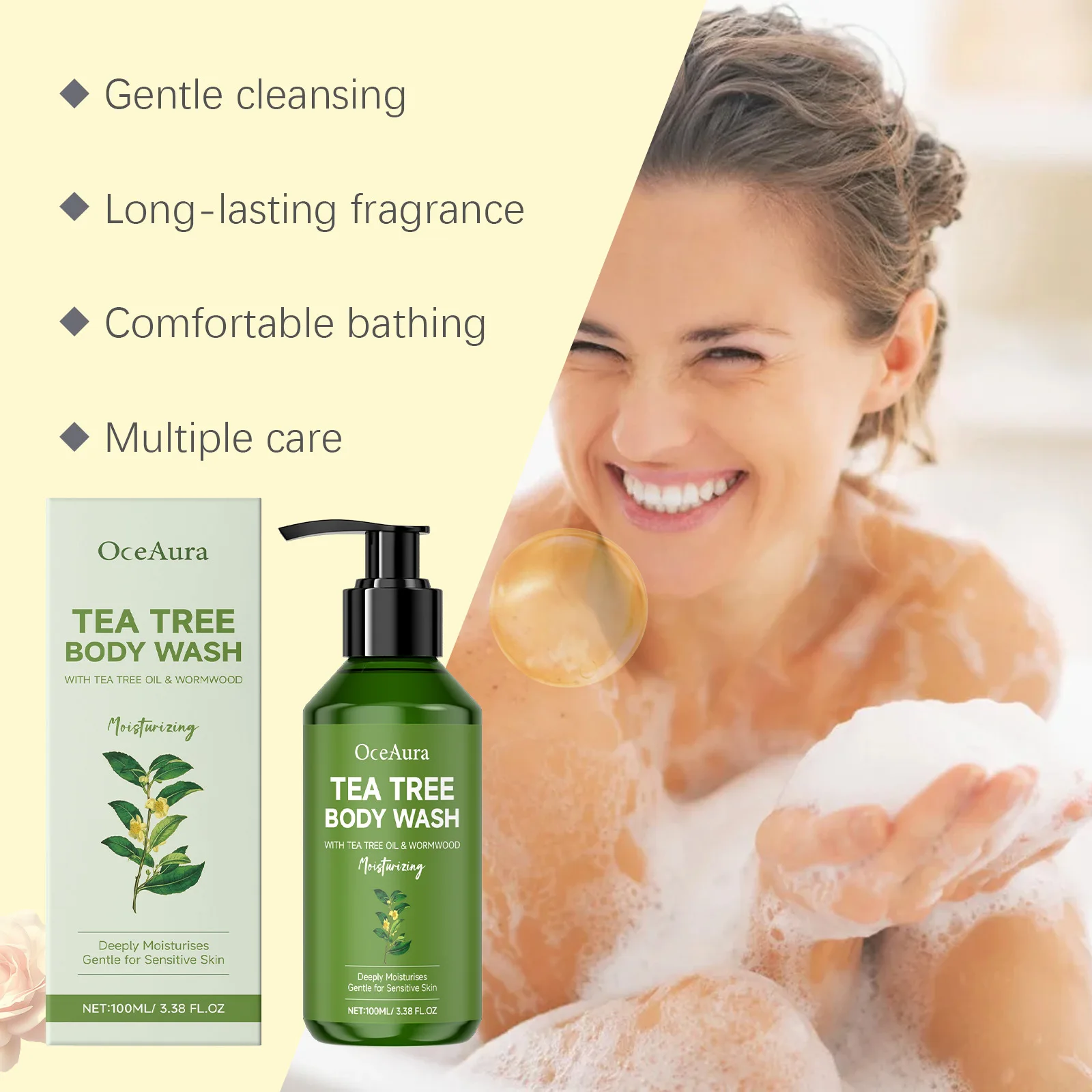 OCEAURA Чайное дерево Питательный гель для душа для тела Удаление запахов Пот Осветление масел Контроль Нежный освежитель кожи Успокаивающий гель для душа
OCEAURA Чайное дерево Питательный гель для душа для тела Удаление запахов Пот Осветление масел Контроль Нежный освежитель кожи Успокаивающий гель для душа