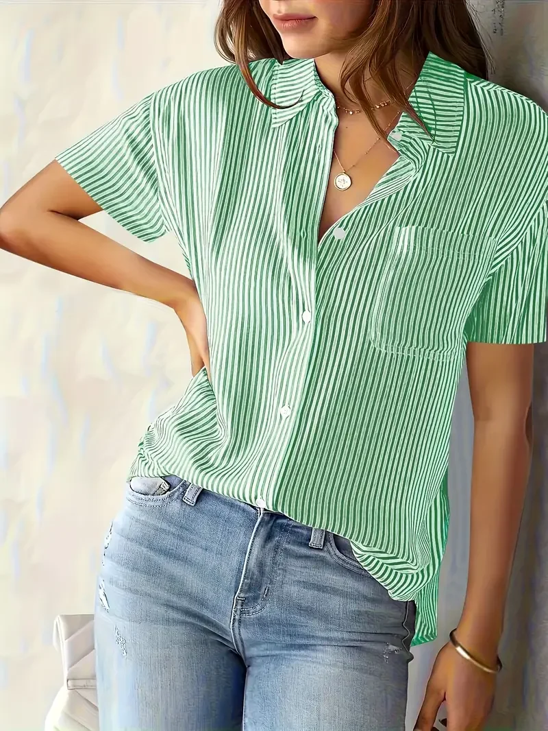 Plus Size 1XL-5XL Women's Casual Striped Button-Up Short Sleeve Shirt Ladies Fashion Lightweight Elegant Blouse
Plus Size 1XL-5XL Women's Casual Striped Button-Up Short Sleeve Shirt Ladies Fashion Lightweight Elegant Blouse