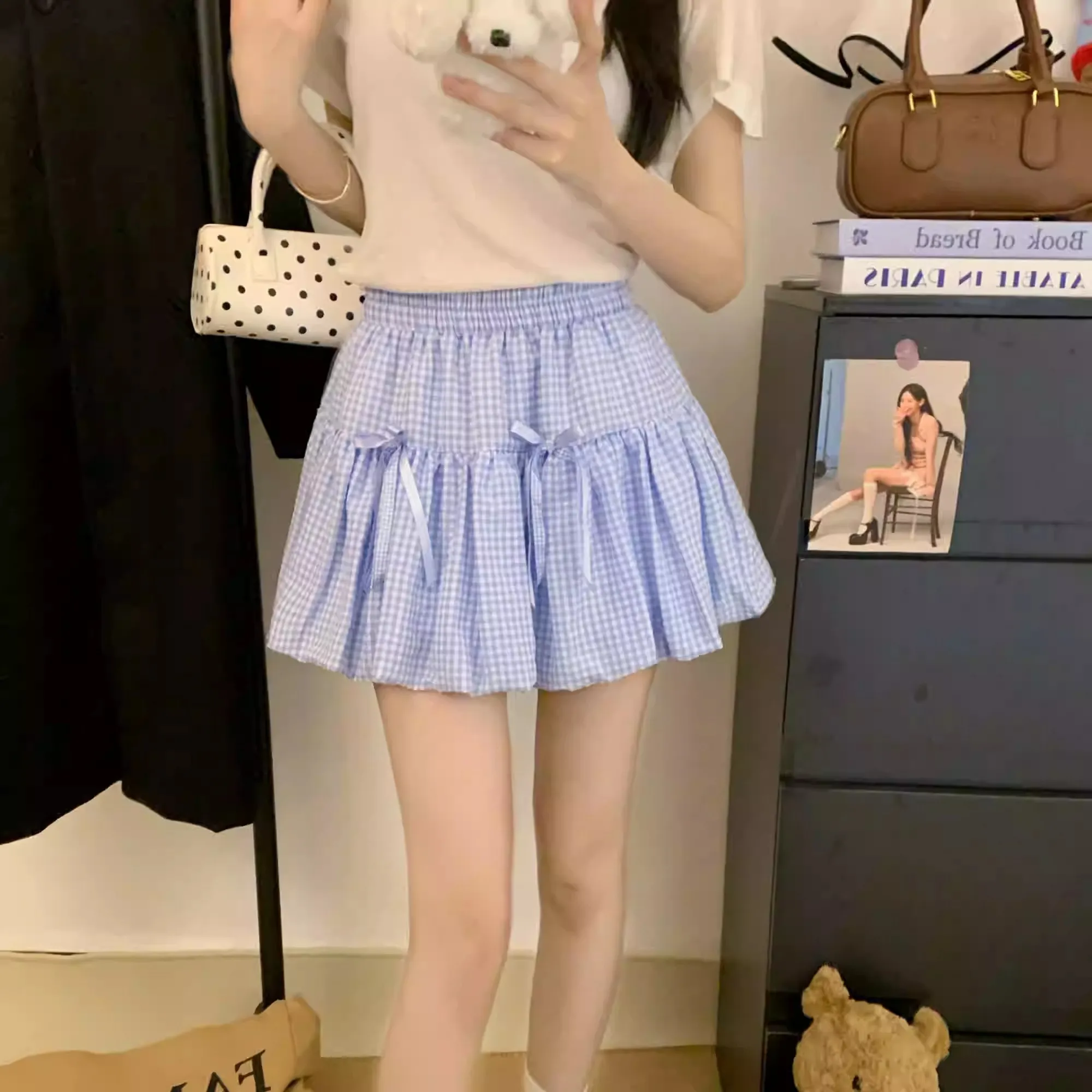 Korean Style Blue Plaid Puffy Flower Half Skirt Women's Summer New Anti-Light Knot Belted Versatile Short Skirt
Korean Style Blue Plaid Puffy Flower Half Skirt Women's Summer New Anti-Light Knot Belted Versatile Short Skirt