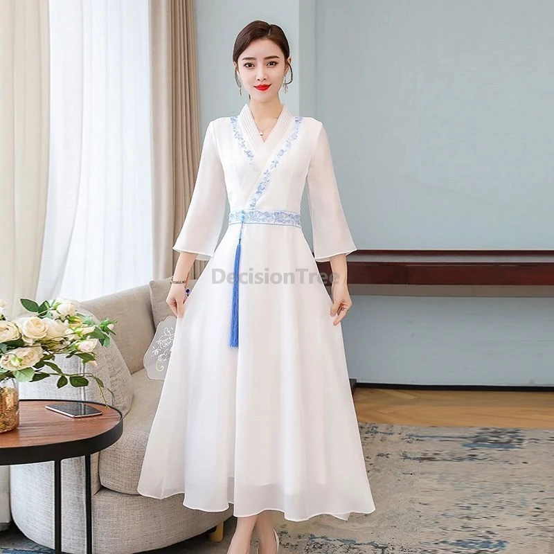 Spring Autumn Chinese Tea Art Female Robe Zen Outfit Improved Hanfu Dress Embroidered Chiffon Dress Elegant Daily Slim Clothing
Spring Autumn Chinese Tea Art Female Robe Zen Outfit Improved Hanfu Dress Embroidered Chiffon Dress Elegant Daily Slim Clothing