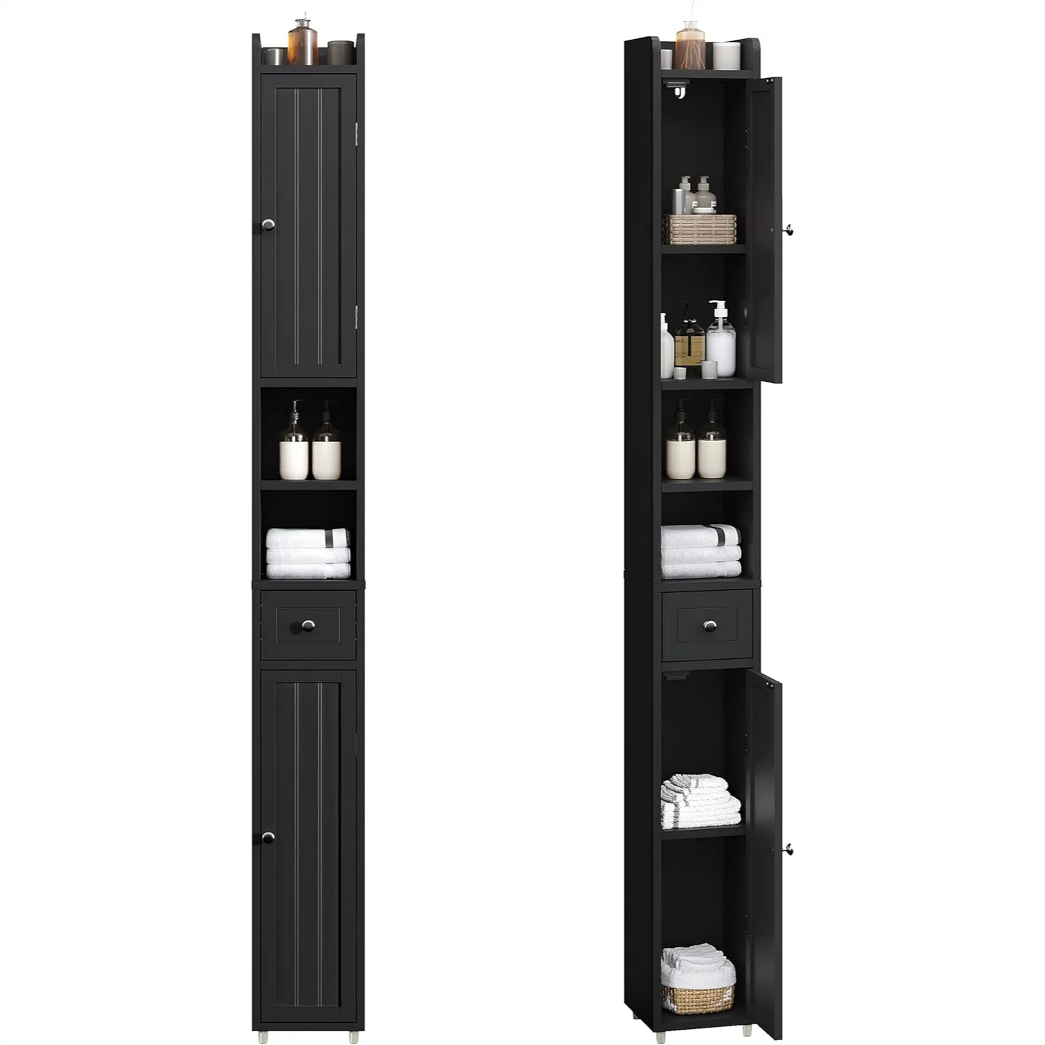 Narrow Bathroom Storage Cabinet with Adjustable Shelves, Tall Freestanding Cupboard for Small Spaces, Black
Narrow Bathroom Storage Cabinet with Adjustable Shelves, Tall Freestanding Cupboard for Small Spaces, Black