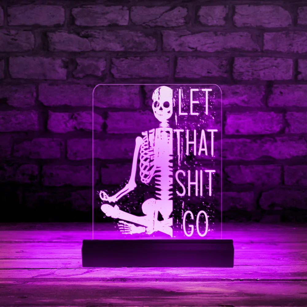 Let That Shit Go Skull Yoga Desk Display Sign Skeleton Namaste Mediation Neon Light Sign Positive Saying Inner Peace LED Lamp
Let That Shit Go Skull Yoga Desk Display Sign Skeleton Namaste Mediation Neon Light Sign Positive Saying Inner Peace LED Lamp