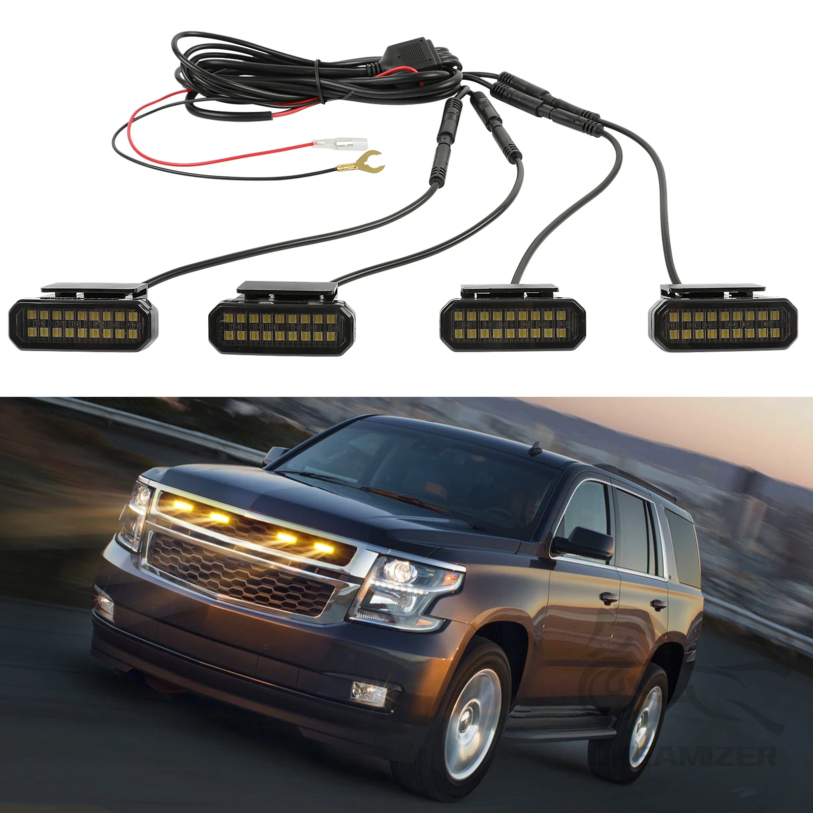 Универсальный Комплект из 4 светодиодных фонарей для решетки радиатора автомобиля, внедорожный, маленький, желто-белый свет, для пикапов Raptor
Универсальный Комплект из 4 светодиодных фонарей для решетки радиатора автомобиля, внедорожный, маленький, желто-белый свет, для пикапов Raptor