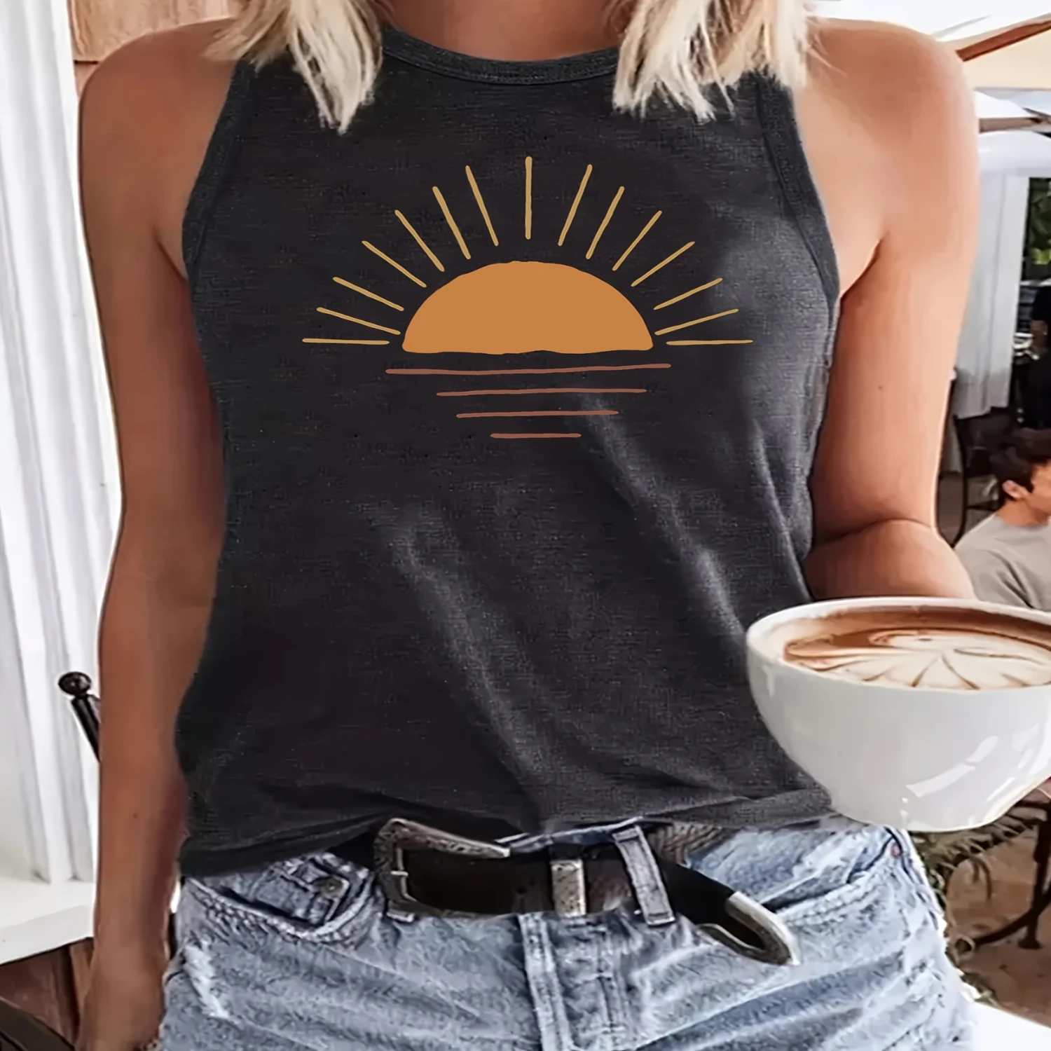 Sun Print Crew Neck Tank Top, Casual Sleeveless Tank Top For Summer, Women's Clothing
Sun Print Crew Neck Tank Top, Casual Sleeveless Tank Top For Summer, Women's Clothing