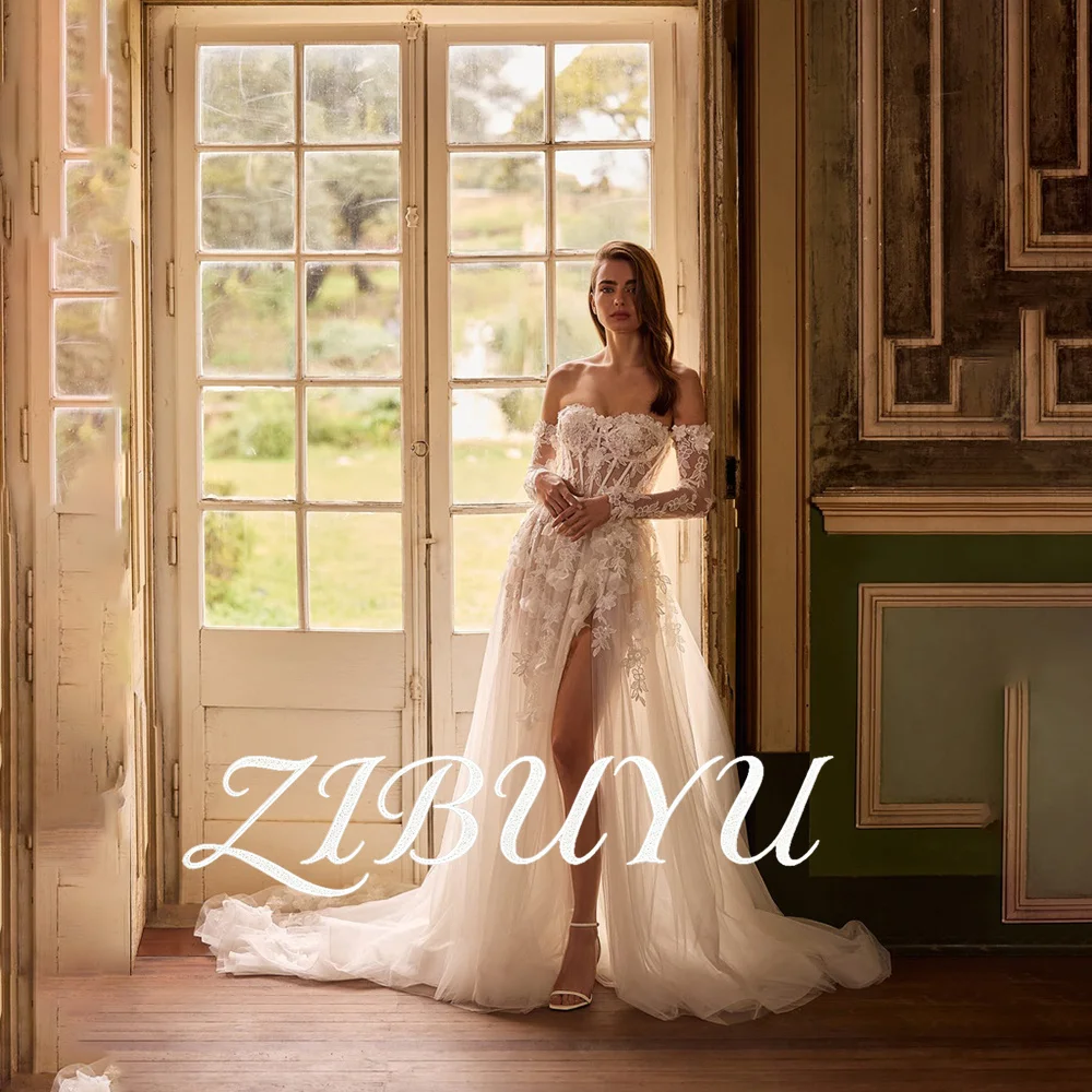 ZIBUYU Customized Boho Wedding Dress Strapless Sweetheart 3D Floral Appliques Detachable Lace Sleeves High Side Slit Bridal Gown
ZIBUYU Customized Boho Wedding Dress Strapless Sweetheart 3D Floral Appliques Detachable Lace Sleeves High Side Slit Bridal Gown