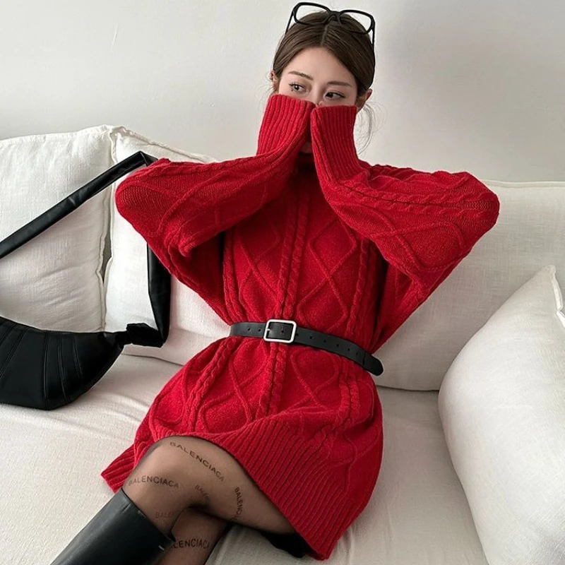 Christmas Red Turtle Neck Skirt Women Autumn Winter Loose Lazy Style Long Twist Wearing a Thick Sweater
Christmas Red Turtle Neck Skirt Women Autumn Winter Loose Lazy Style Long Twist Wearing a Thick Sweater