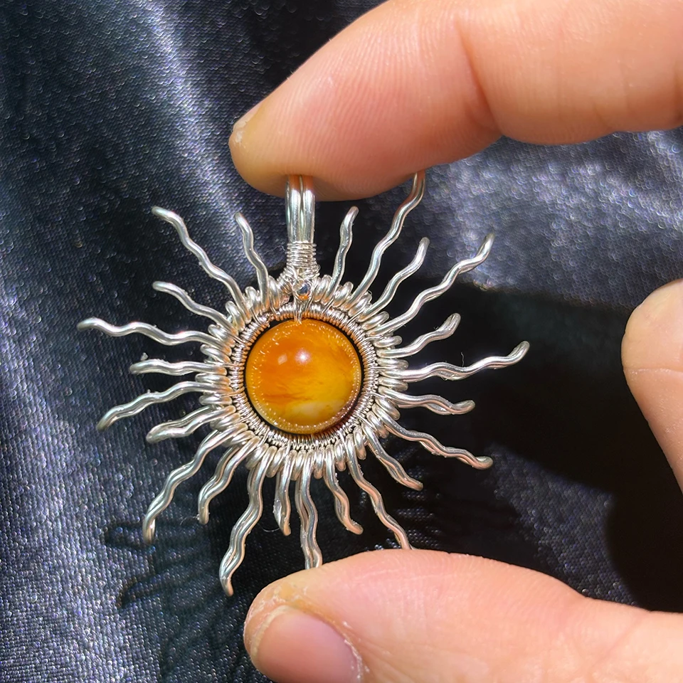 Natural Amber Bead Sun Necklace Handmade Pendant Wire Wrapped Jewelry Silver plated Unique Gift Wirewrapped DIY Jewelry
Natural Amber Bead Sun Necklace Handmade Pendant Wire Wrapped Jewelry Silver plated Unique Gift Wirewrapped DIY Jewelry