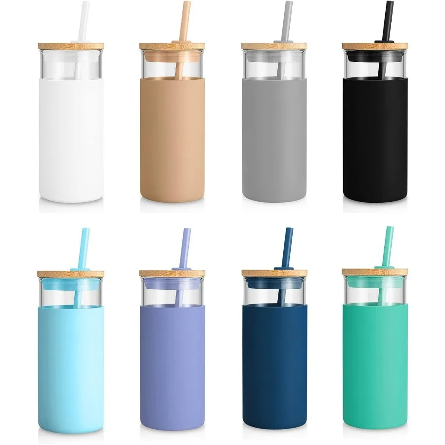 Стеклянный стакан на 20 унций с крышкой и соломинкой для смузи и холодных напитков с крышками из бамбука и защитного силикона
Стеклянный стакан на 20 унций с крышкой и соломинкой для смузи и холодных напитков с крышками из бамбука и защитного силикона