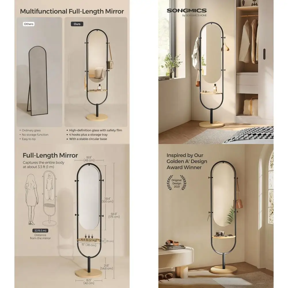 Modern 3-in-1 Standing Mirror, Full-Length, 16.5x18.9x68.9, Oak Beige & Ink Black, Ideal for Living Room or Bedroom
Modern 3-in-1 Standing Mirror, Full-Length, 16.5x18.9x68.9, Oak Beige & Ink Black, Ideal for Living Room or Bedroom