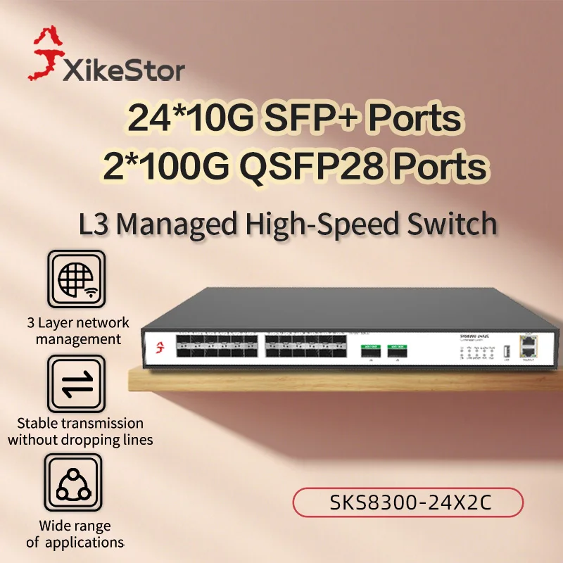 XikeStor 26-портовый управляемый коммутатор L3 De Rede с 24-портовым 10G SFP+ и 2-портовым 100G QSFP+ Поддержка управления VLAN WEB/CLI
XikeStor 26-портовый управляемый коммутатор L3 De Rede с 24-портовым 10G SFP+ и 2-портовым 100G QSFP+ Поддержка управления VLAN WEB/CLI