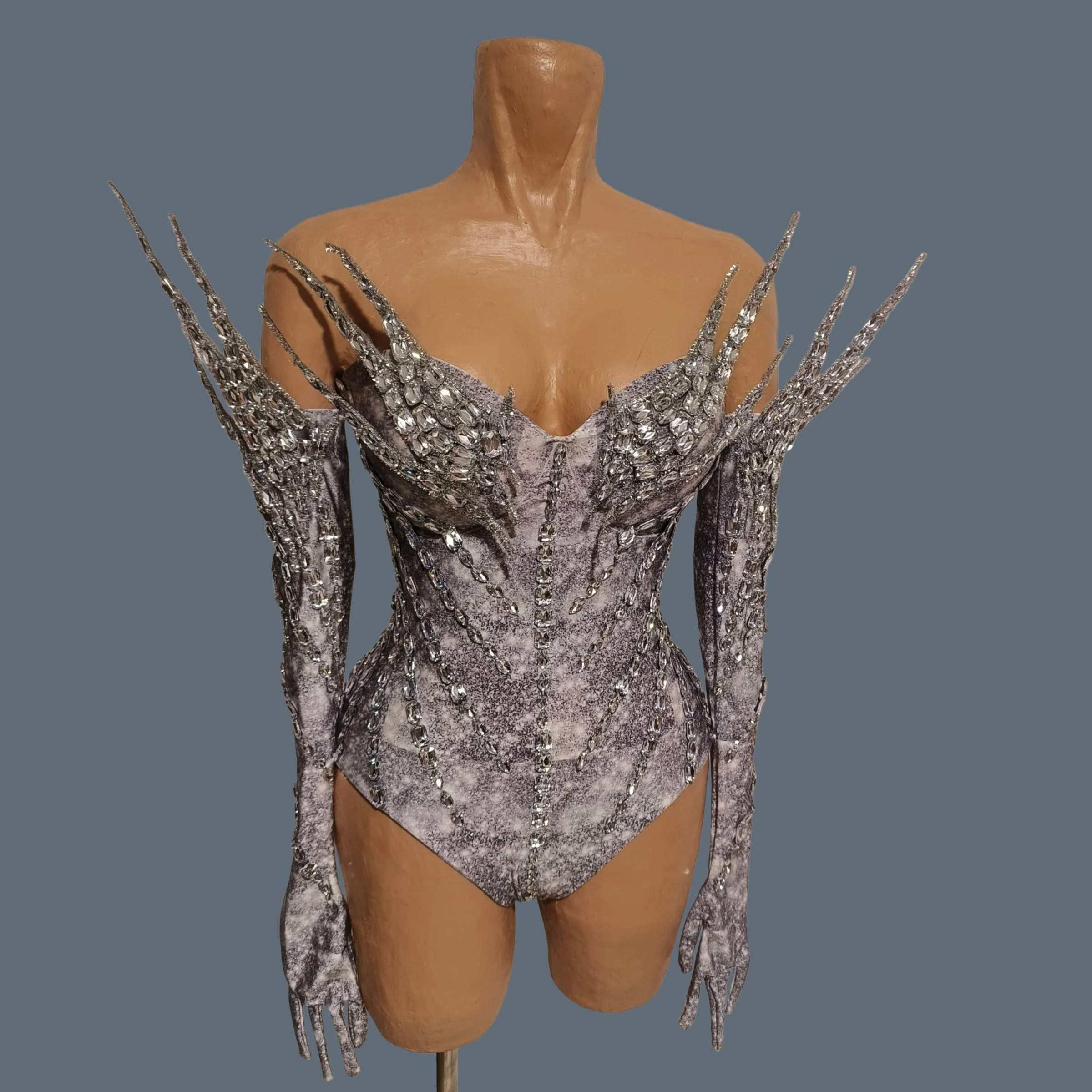 Sparkly Rhinestone Grey Printed Spandex Elastic Bodysuit Long Gloves Women Nightclub Party Stage Dance Show Sexy Costume Leidian
Sparkly Rhinestone Grey Printed Spandex Elastic Bodysuit Long Gloves Women Nightclub Party Stage Dance Show Sexy Costume Leidian