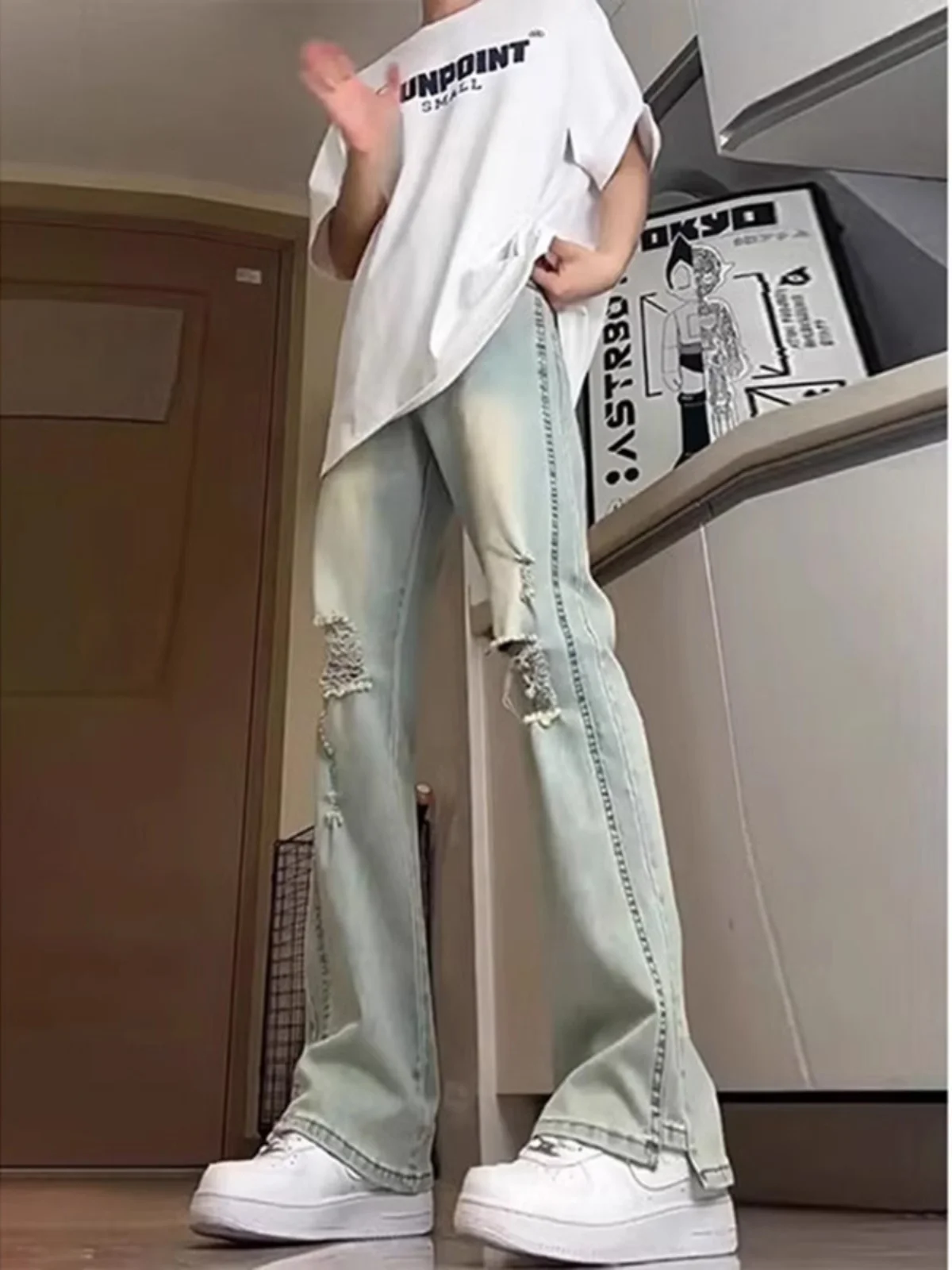 Мужские джинсы с высокой талией, прямые, удлиненные, в американском стиле, с эффектом потертости, из хлопкового денима, молодежный тренд
Мужские джинсы с высокой талией, прямые, удлиненные, в американском стиле, с эффектом потертости, из хлопкового денима, молодежный тренд