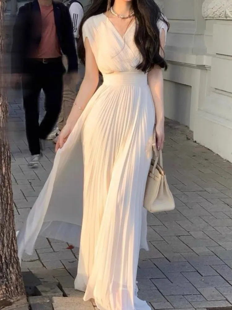 Summer Women Fashion Elegant Chic Solid Party Dress Vintage Casual Pleated Prom Birthday Clothes Female Long Robe Vestidos New
Summer Women Fashion Elegant Chic Solid Party Dress Vintage Casual Pleated Prom Birthday Clothes Female Long Robe Vestidos New