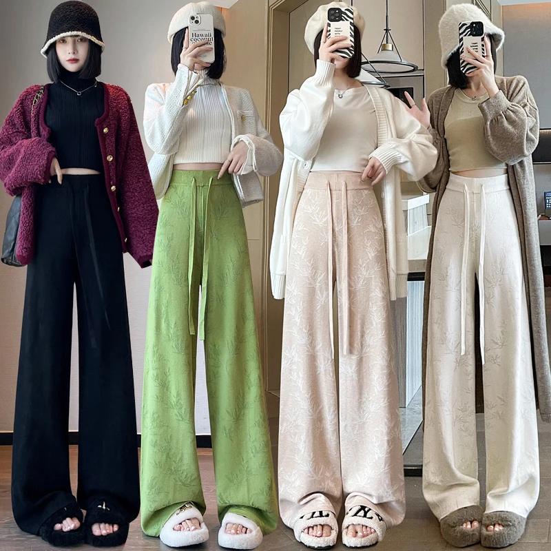 New Chinese Style Jacquard Knitted Wide-Leg Pants for Women, Autumn Casual Lazy Straight Tube Floor-Dragging Leisure Pants
New Chinese Style Jacquard Knitted Wide-Leg Pants for Women, Autumn Casual Lazy Straight Tube Floor-Dragging Leisure Pants