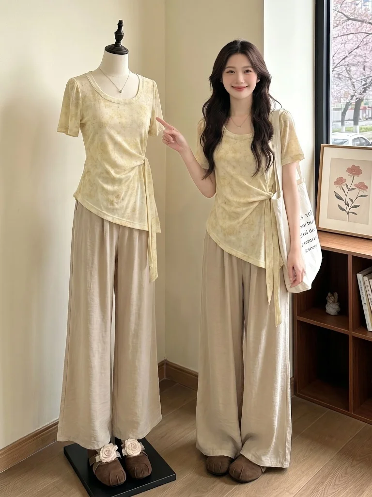 Yellow Short Sleeve Wide Leg Pants Set Commute Style Women's plus Size Summer Fashion Two Piece Suit round Neck T-Shirt
Yellow Short Sleeve Wide Leg Pants Set Commute Style Women's plus Size Summer Fashion Two Piece Suit round Neck T-Shirt