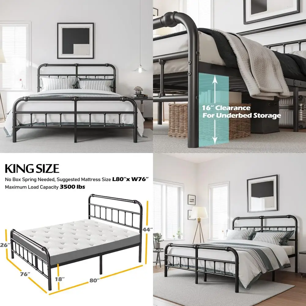 King Size Metal Bed Frame with Headboard, Footboard, and 18-Inch High Support for Mattress, 3500 Pounds Capacity
King Size Metal Bed Frame with Headboard, Footboard, and 18-Inch High Support for Mattress, 3500 Pounds Capacity
