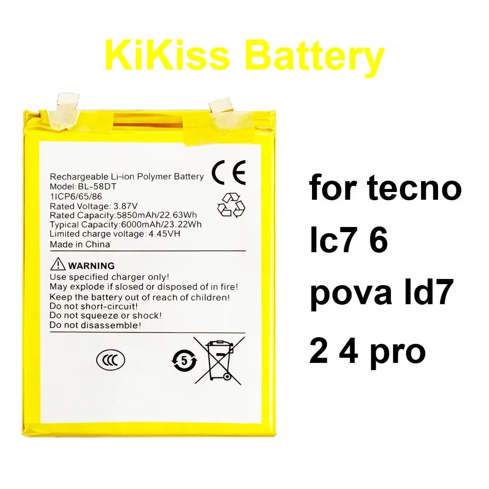 Mobile Phone Battery Stable BL-68AT BL-58BT BL-58DT 6000-7000Mah For Tecno LC7 6 Pova LD7 2 4 Pro
Mobile Phone Battery Stable BL-68AT BL-58BT BL-58DT 6000-7000Mah For Tecno LC7 6 Pova LD7 2 4 Pro