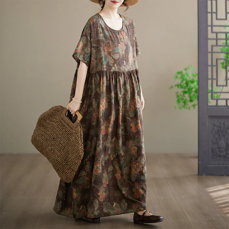Summer New plus Size Simple Long Dress Thin Short Sleeve round Neck Print Dress Bohemian Style Loose Fit Cotton Citywalk Dress
Summer New plus Size Simple Long Dress Thin Short Sleeve round Neck Print Dress Bohemian Style Loose Fit Cotton Citywalk Dress