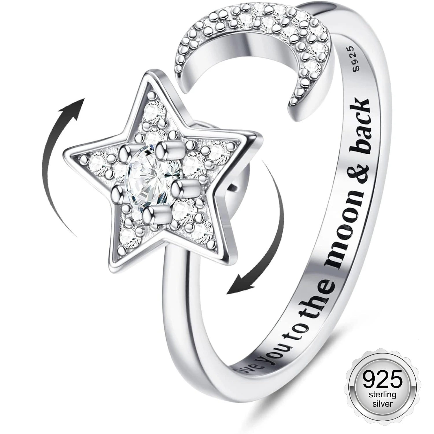 ORAZIO 925 Sterling Silver Spinning Fidget Rings for Anxiety Relief Star Moon Design Cubic Zirconia Stones Adjustable for Women
ORAZIO 925 Sterling Silver Spinning Fidget Rings for Anxiety Relief Star Moon Design Cubic Zirconia Stones Adjustable for Women