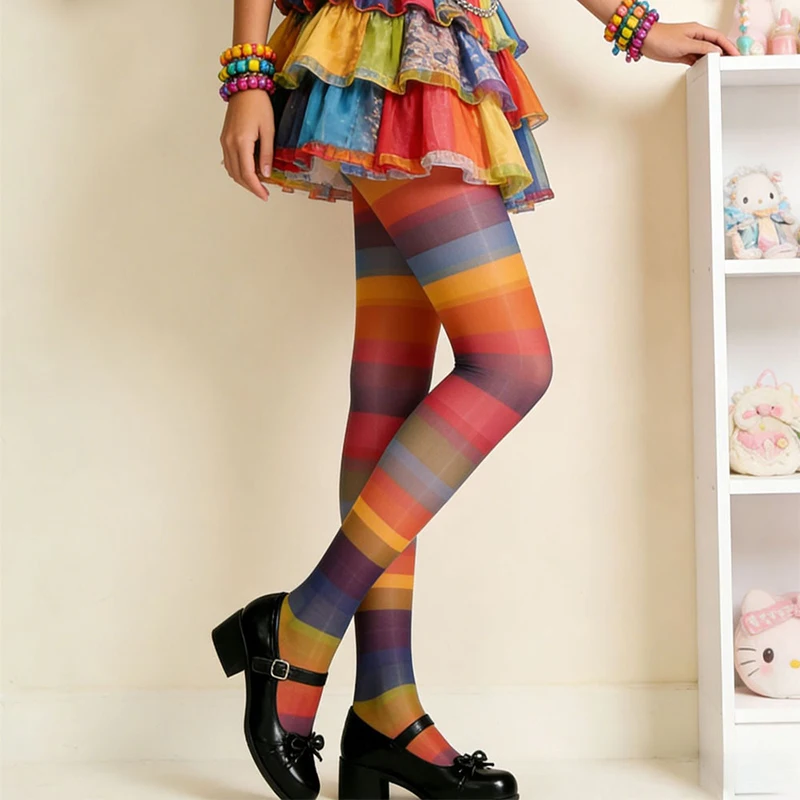 Colorful Horizontal Stripe Printed Women's Pantyhose Summer Thin High Elasticity Anti-slip Silk Stockings Rainbow Nylon Tights
Colorful Horizontal Stripe Printed Women's Pantyhose Summer Thin High Elasticity Anti-slip Silk Stockings Rainbow Nylon Tights