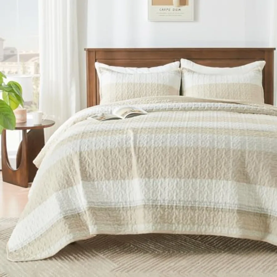 Queen Quilt Bedding Set Beige 3 Pieces Patchwork Beige Striped Ultra Soft Lightweight Bedspreads Coverlets Set with 2 Pillow Sh
Queen Quilt Bedding Set Beige 3 Pieces Patchwork Beige Striped Ultra Soft Lightweight Bedspreads Coverlets Set with 2 Pillow Sh