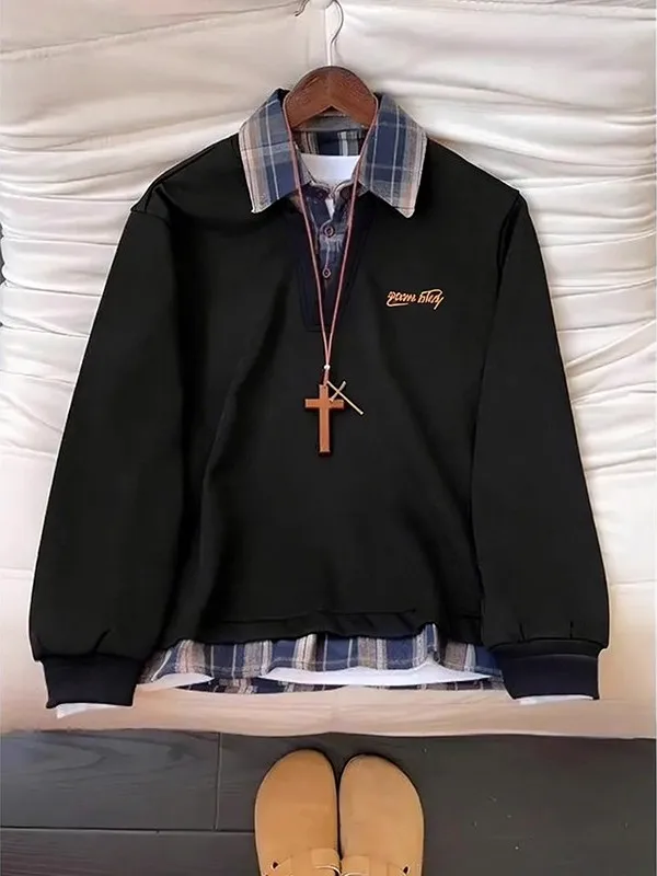 Bla Plaid Splice Fce Lined Long Sve Men's Sweatirt American Sle Heavy oulder T-irt Casual Comfortable Polyest...
Bla Plaid Splice Fce Lined Long Sve Men's Sweatirt American Sle Heavy oulder T-irt Casual Comfortable Polyest...