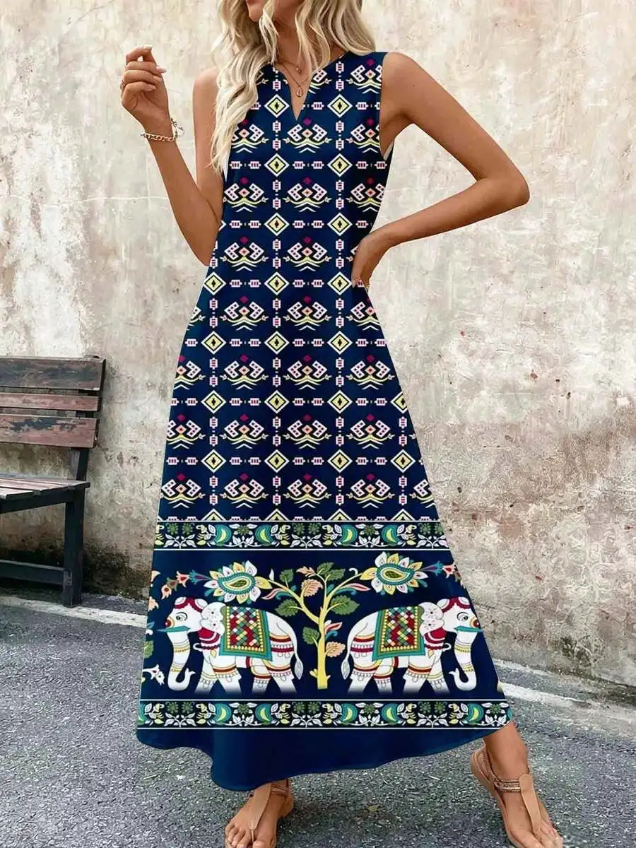 Sleeveless Maxi Dress Blue Elephant Floral Bohemian Summer Beach Vacation
Sleeveless Maxi Dress Blue Elephant Floral Bohemian Summer Beach Vacation