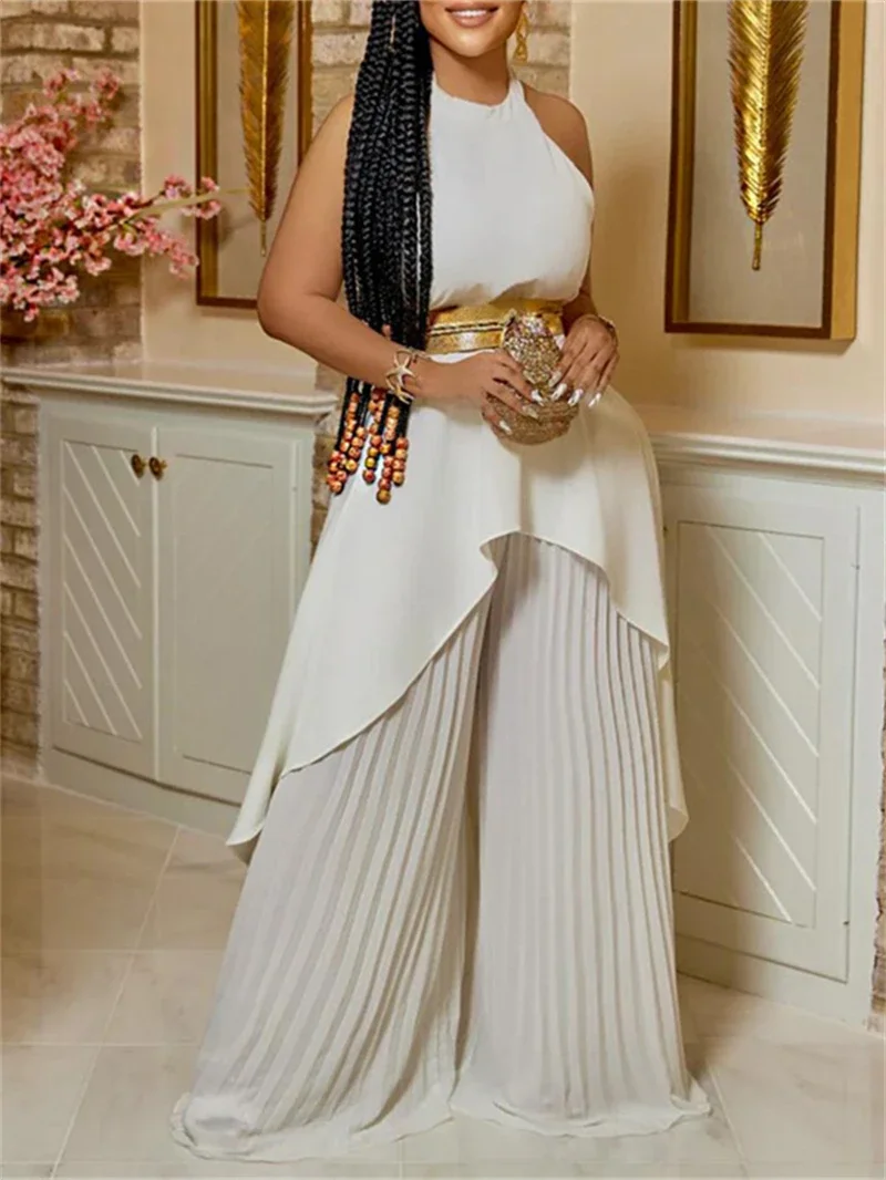 Streetwear 2 Piece Sets Women Outfit Summer Clothes Women 2025 Sleeveless Blouse Top Pleated Wide Leg Pant Sets Casual Woman Set
Streetwear 2 Piece Sets Women Outfit Summer Clothes Women 2025 Sleeveless Blouse Top Pleated Wide Leg Pant Sets Casual Woman Set