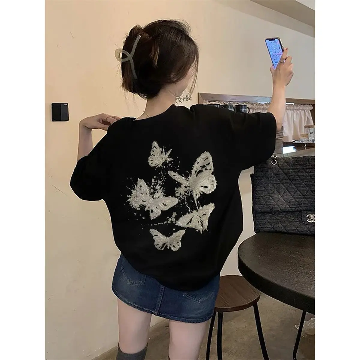 2025 New Butterfly Short Sleeve Premium black casual T-Shirt Summer Soft and Breathable Short Sleeve women's summer spring top
2025 New Butterfly Short Sleeve Premium black casual T-Shirt Summer Soft and Breathable Short Sleeve women's summer spring top