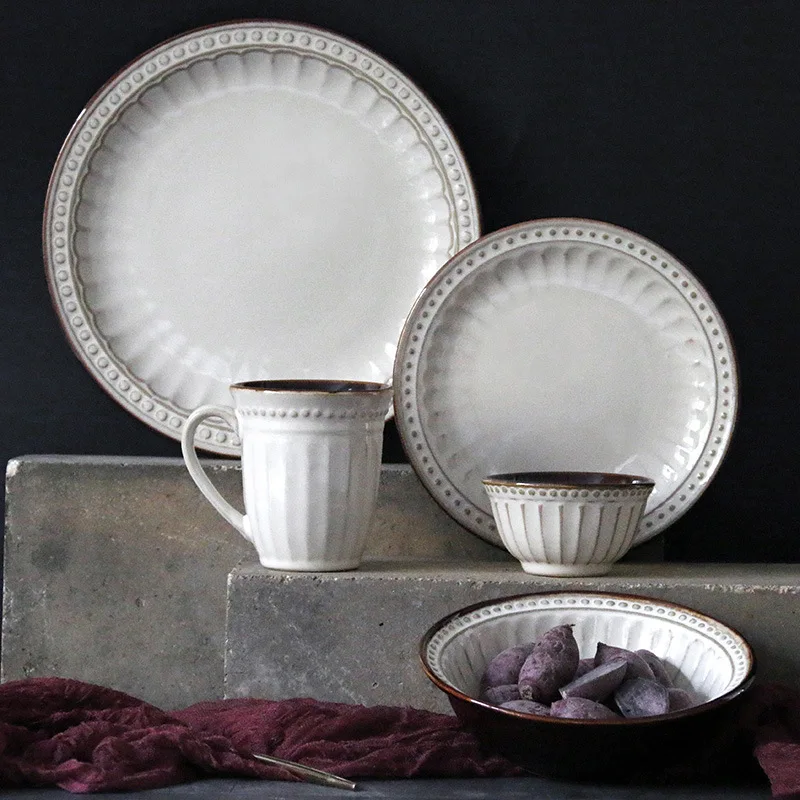 European style ceramic tableware for home use, salad bowls, juice water cups, Western dishes, steak and pasta dishes
European style ceramic tableware for home use, salad bowls, juice water cups, Western dishes, steak and pasta dishes