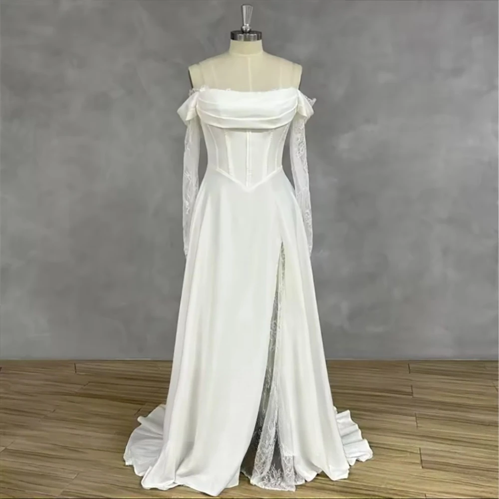Elegant Wedding Dress Customized Off Shoulder Lace Long Sleeves A-Line Bridal Gowns Lace-up Back Sweep Train Bridal Dresses 2025
Elegant Wedding Dress Customized Off Shoulder Lace Long Sleeves A-Line Bridal Gowns Lace-up Back Sweep Train Bridal Dresses 2025