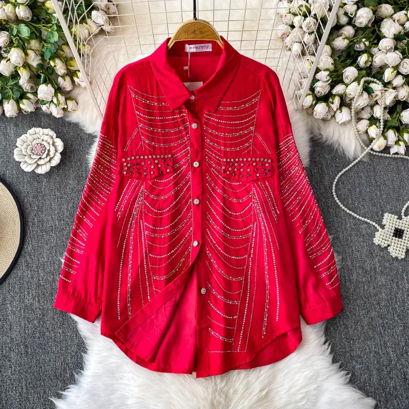 Vintage Women Clothing Loose Casual Blusas Mujer Turn Down Collar Heavy Diamonds Blouses Single-breasted Age Reducing Shirts
Vintage Women Clothing Loose Casual Blusas Mujer Turn Down Collar Heavy Diamonds Blouses Single-breasted Age Reducing Shirts