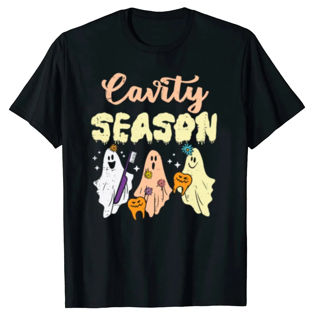 Cavity Season Funny Ghost Dentist Halloween Graphic Tee Breathable Cotton T-Shirt for Men Women
Cavity Season Funny Ghost Dentist Halloween Graphic Tee Breathable Cotton T-Shirt for Men Women