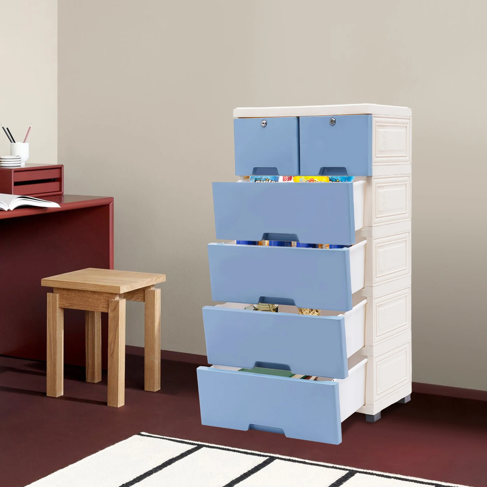6 Drawers Type Combined Locker, Clothes Storage Cabinet Large Toy Plastic Organizing With Lock 4 Wheel Blue Plastic
6 Drawers Type Combined Locker, Clothes Storage Cabinet Large Toy Plastic Organizing With Lock 4 Wheel Blue Plastic