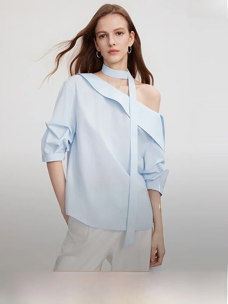 Elegance Elle Women's Shirt Asymmetrical Shoulder Design Sash Spring Summer New Style French Style Loose Bubble Sleeve
Elegance Elle Women's Shirt Asymmetrical Shoulder Design Sash Spring Summer New Style French Style Loose Bubble Sleeve