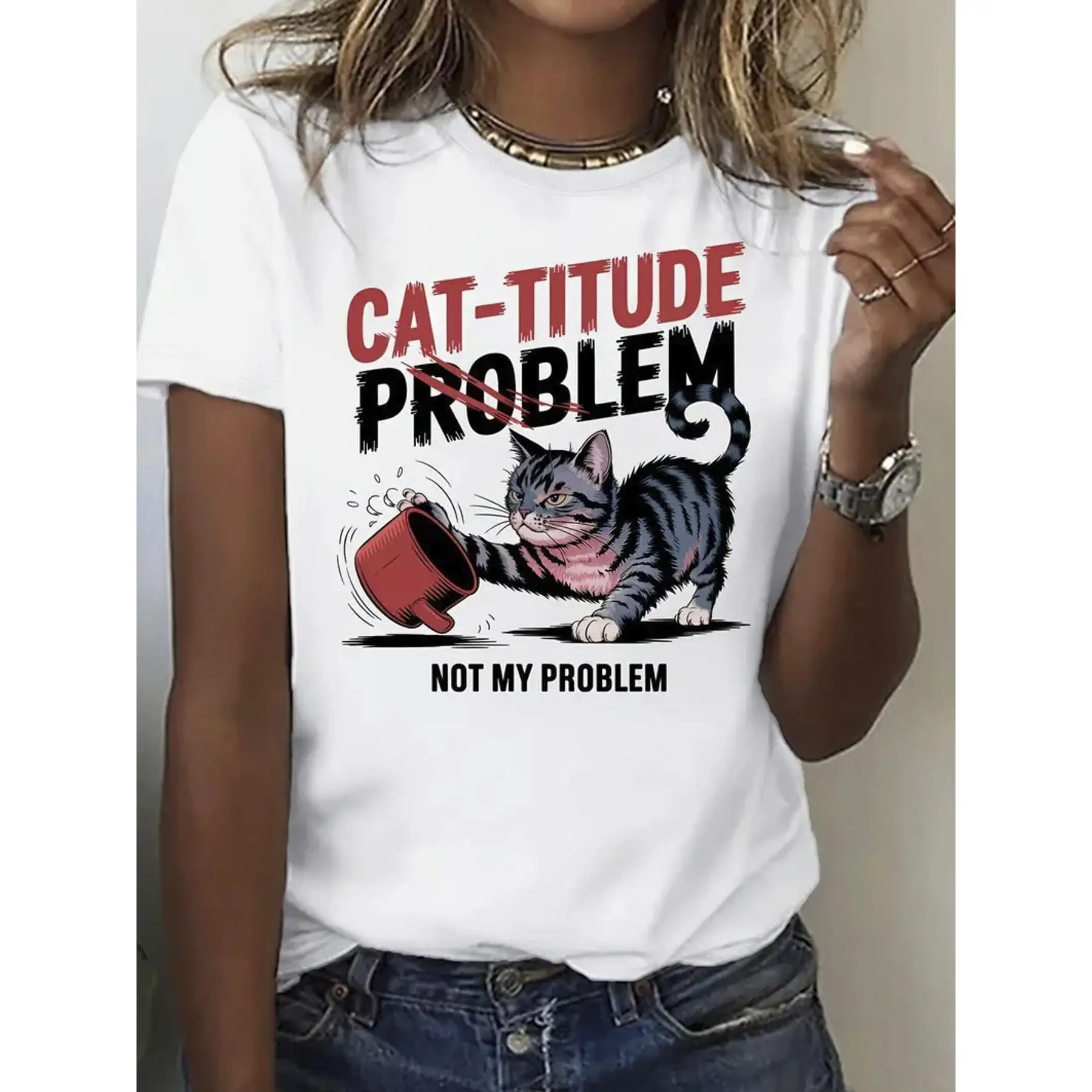 Funny Cat-titude Problem T-Shirt Women Men Kitten Spilled Coffee Graphic Tee Pet Lover Humorous Casual Top
Funny Cat-titude Problem T-Shirt Women Men Kitten Spilled Coffee Graphic Tee Pet Lover Humorous Casual Top