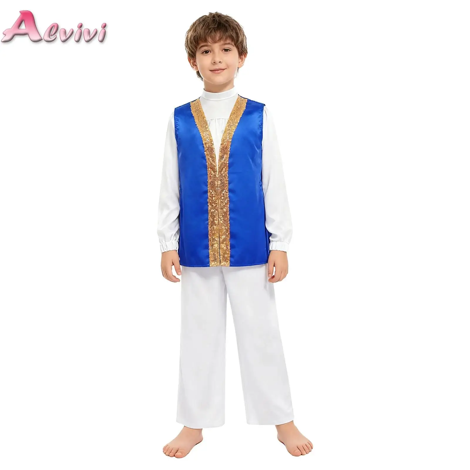 Kids Boys Praise Liturgical Dance Outfit Long Sleeve Satin Top with Wide-Leg Pants Sequins Robe Dancewear Set for Church Choir
Kids Boys Praise Liturgical Dance Outfit Long Sleeve Satin Top with Wide-Leg Pants Sequins Robe Dancewear Set for Church Choir
