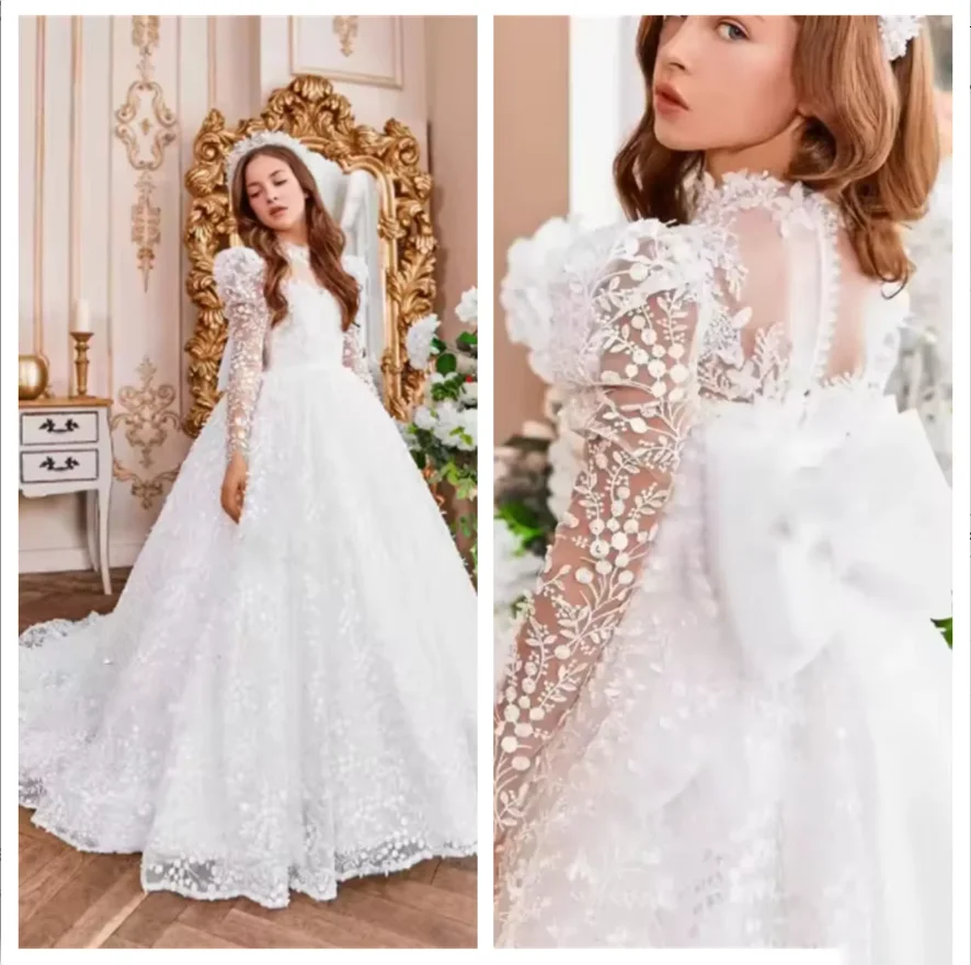 Customized Flower Girl Dress Princess Lace Appliques Long Sleeves Floor Length Bridesmaid Dress For Wedding Birthday Party Gowns
Customized Flower Girl Dress Princess Lace Appliques Long Sleeves Floor Length Bridesmaid Dress For Wedding Birthday Party Gowns