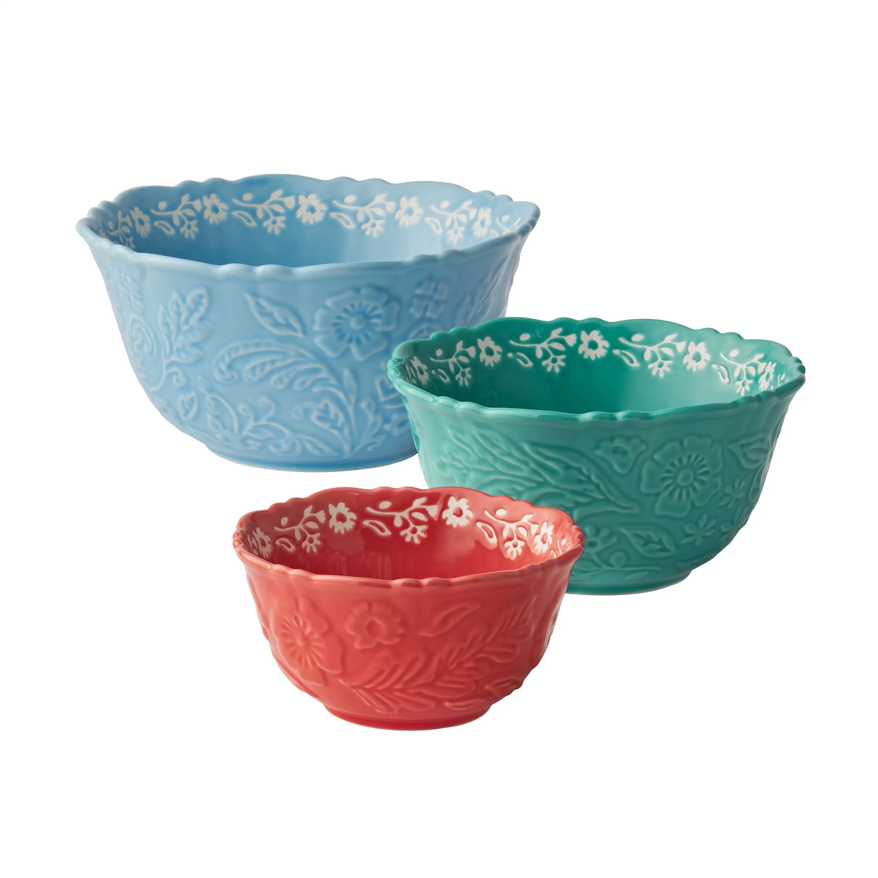 3-piece embossed stoneware serving bowl set for home dining
3-piece embossed stoneware serving bowl set for home dining